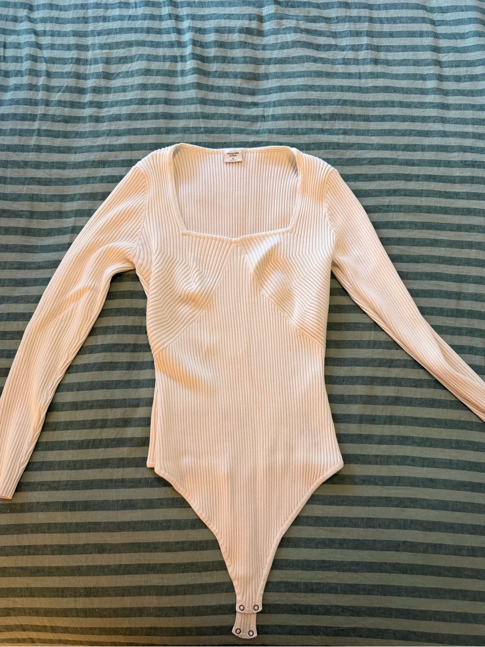 Ribbed Long Sleeve Square Neck Bodysuit - Cream